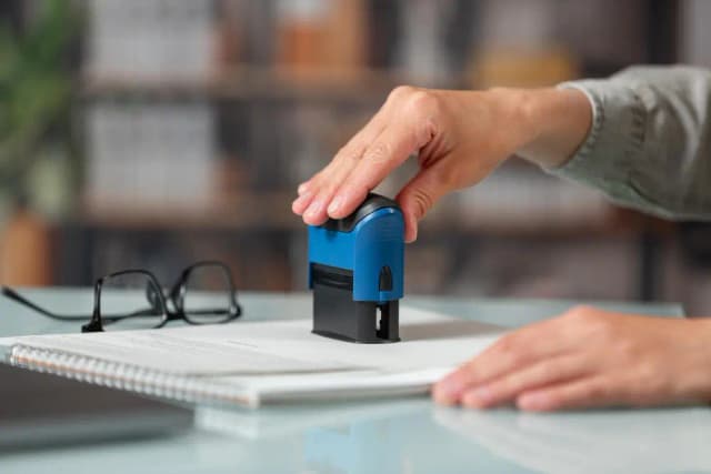 Officiële blauwe stempel op beëdigde vertaling